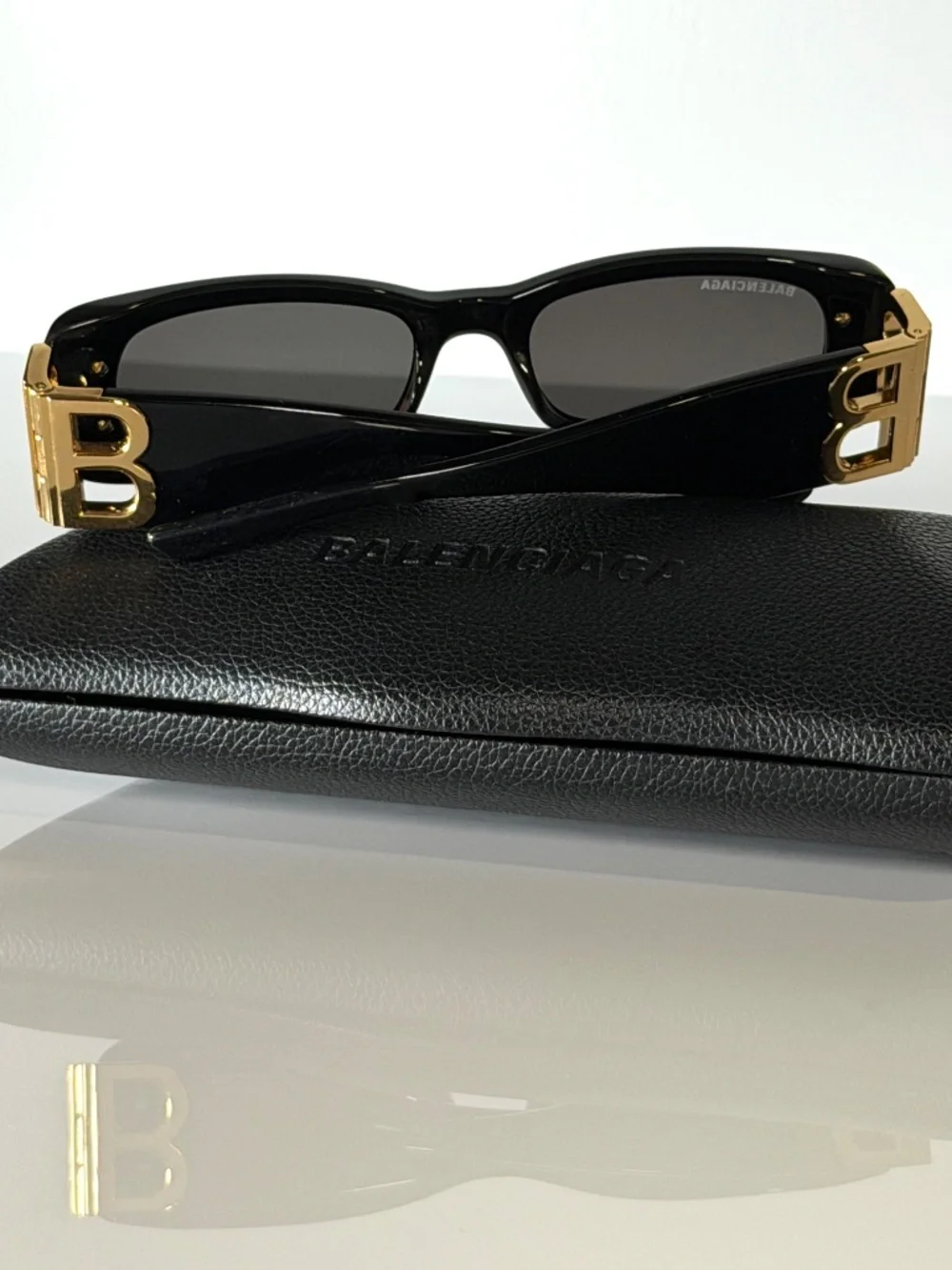 Balenciaga Dynasty Rectangle Sunglasses Black Gold BB0096S